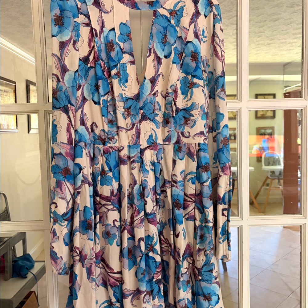 Free People Cream Dress with Blue & Purple Floral Print